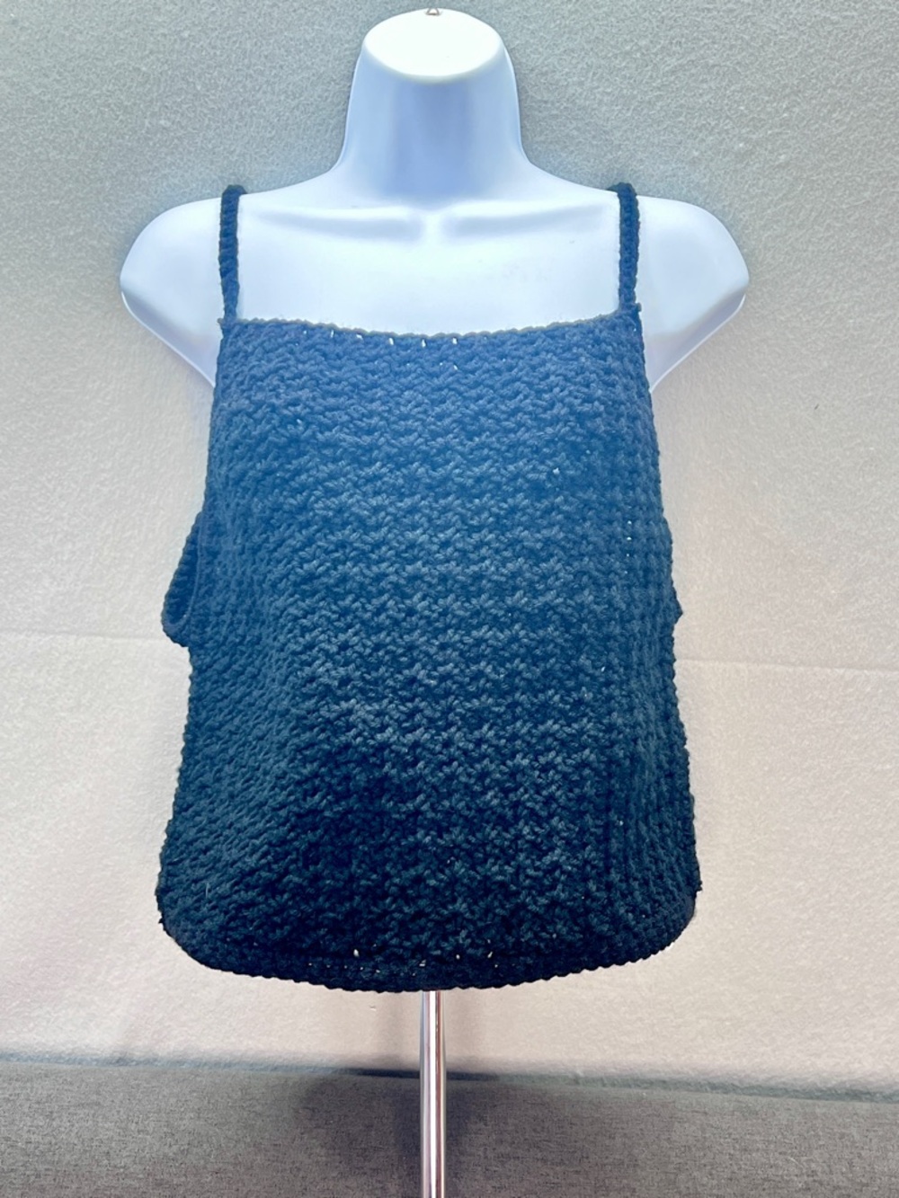 Handmade Crochet Tank Top Black Boho Festival Knit Medium